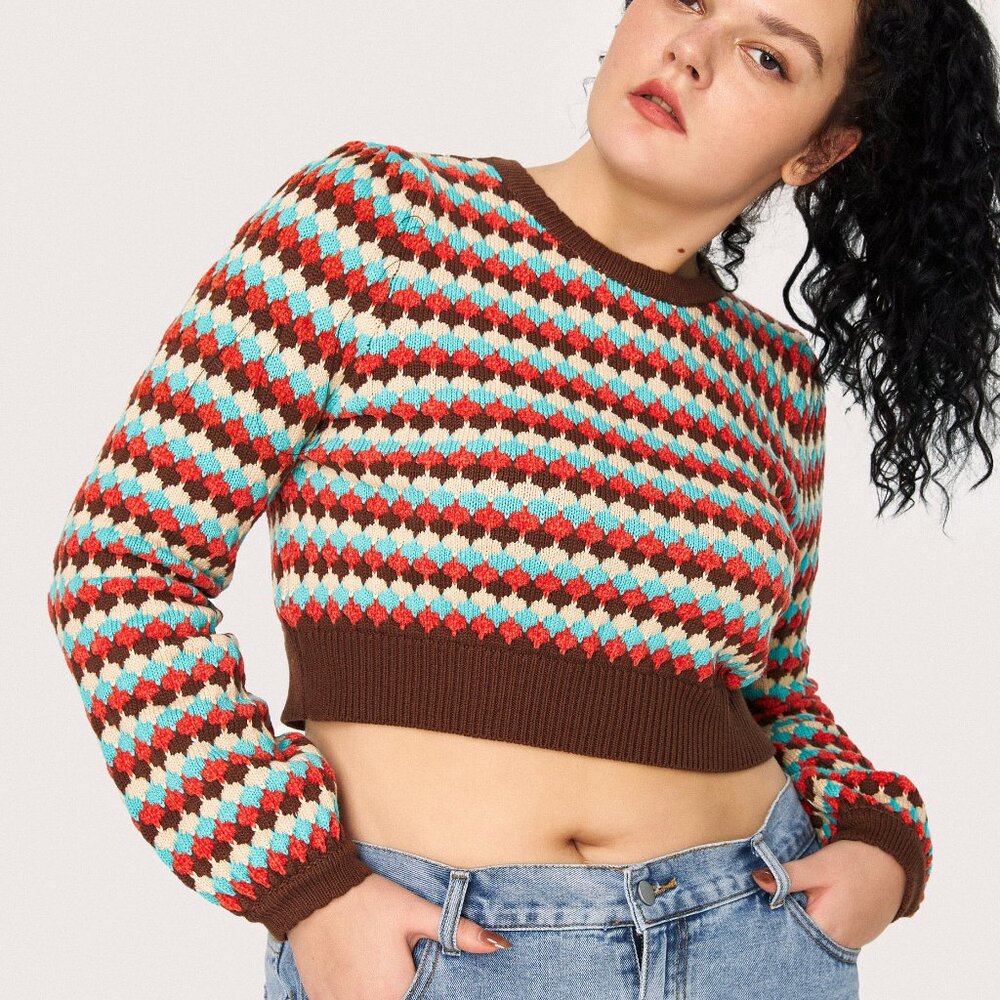 Like New Cider Cotton‎ Blend Retro Pattern Cropped Knit Sweater Size M